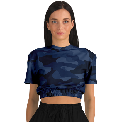 Camo Crop Top Sweatshirt | Deep Blue Camouflage