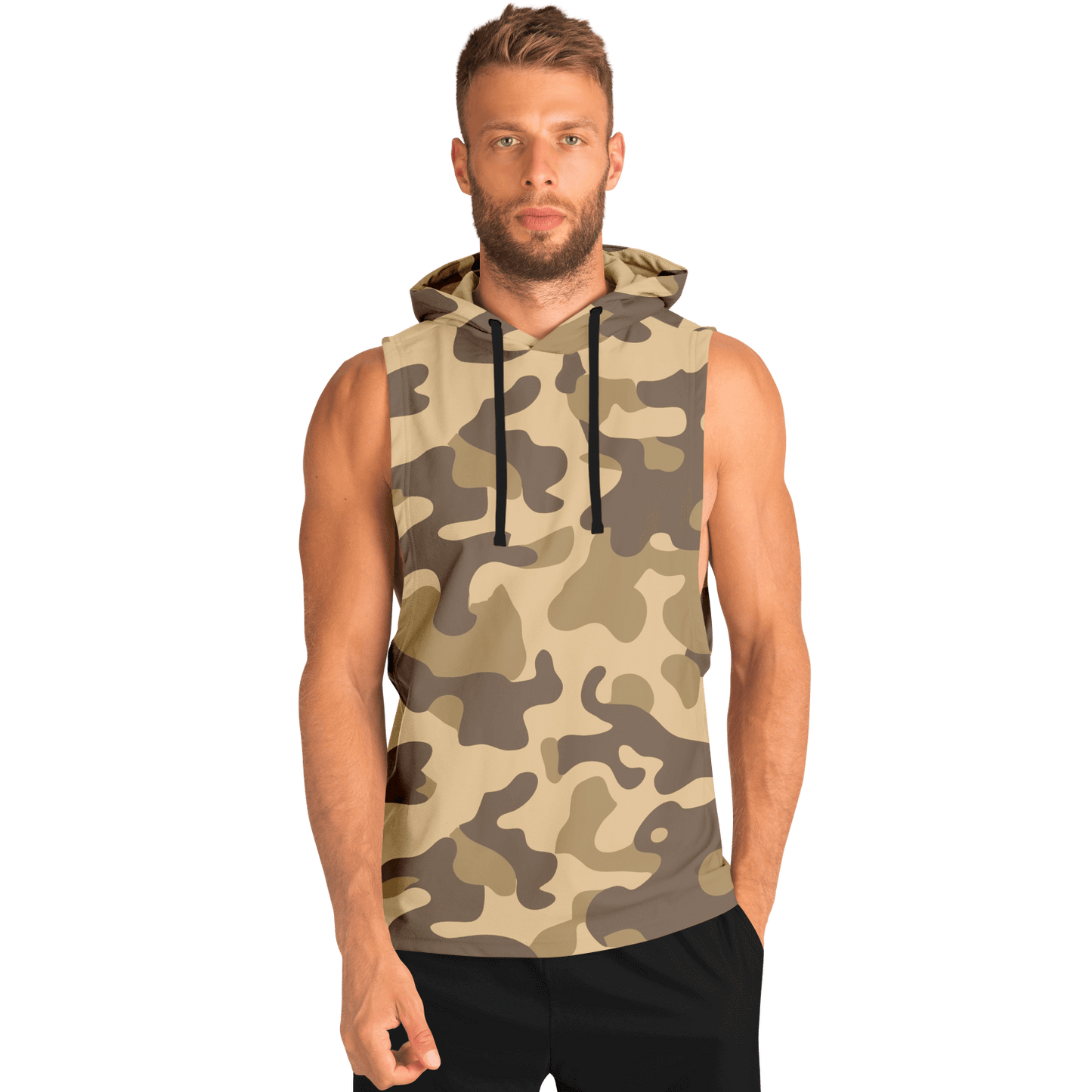 Sleeveless Hoodie | Khaki Camouflage