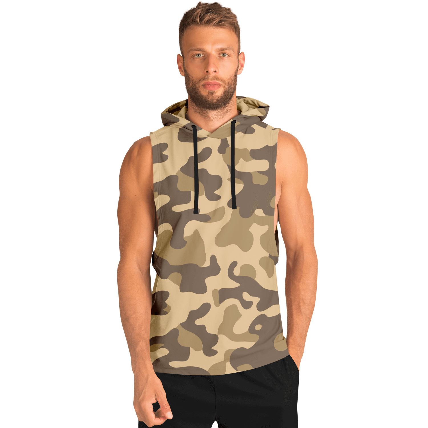 Sleeveless Hoodie | Khaki Camouflage