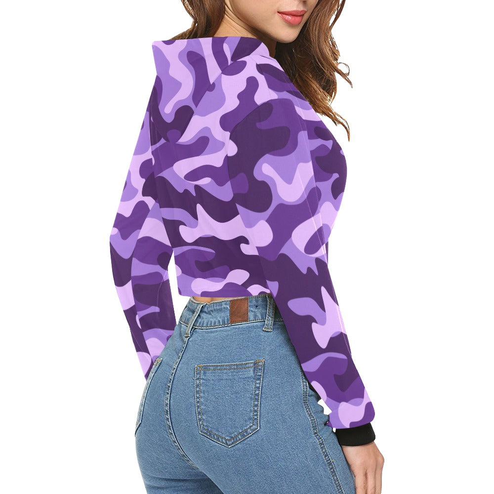 Cropped Camo Hoodie | Tight Fit | Purple, Blue, and Mauve Camouflage