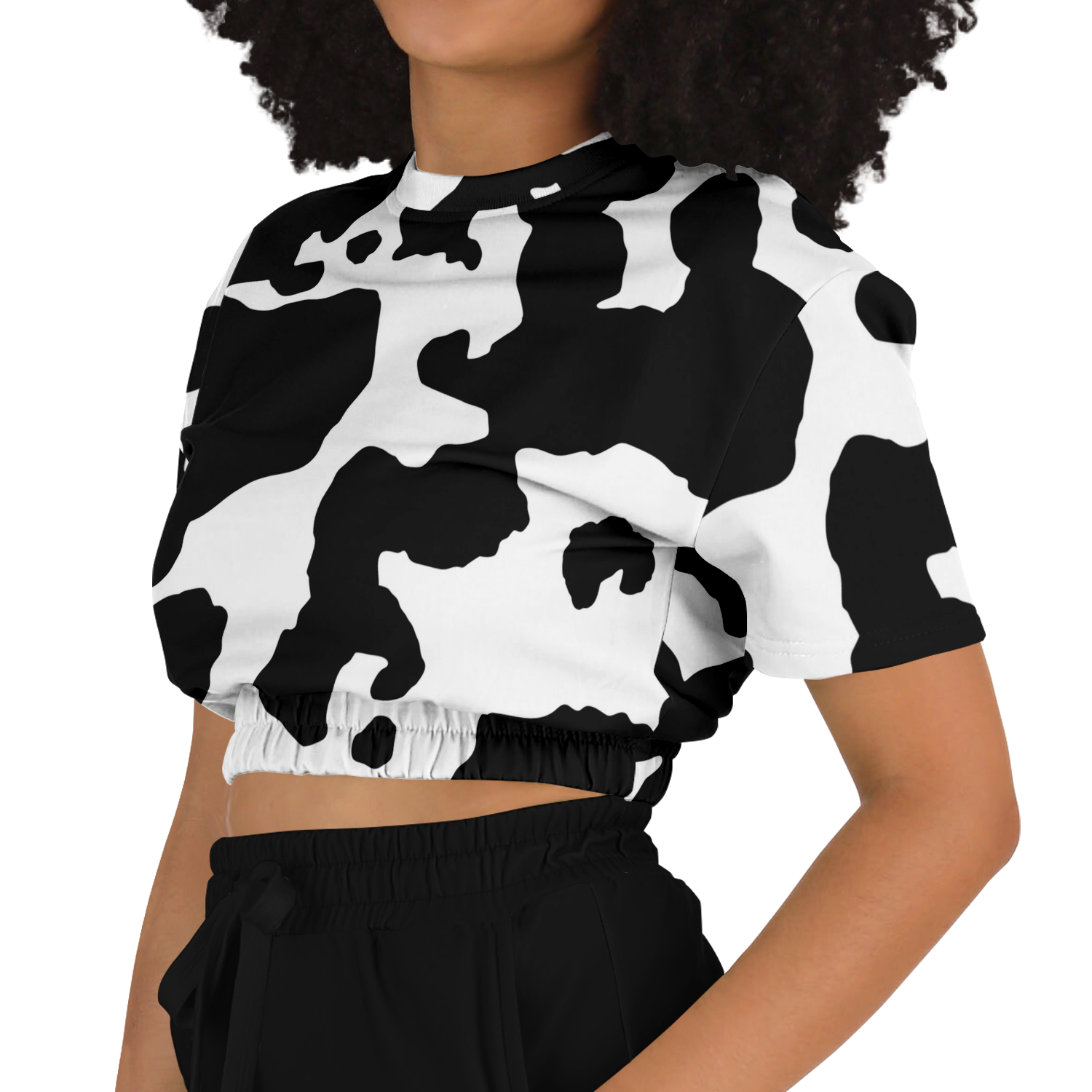 Camo Crop Top Sweatshirt | Black & White Cow Camouflage