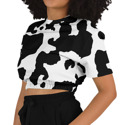 Camo Crop Top Sweatshirt | Black & White Cow Camouflage