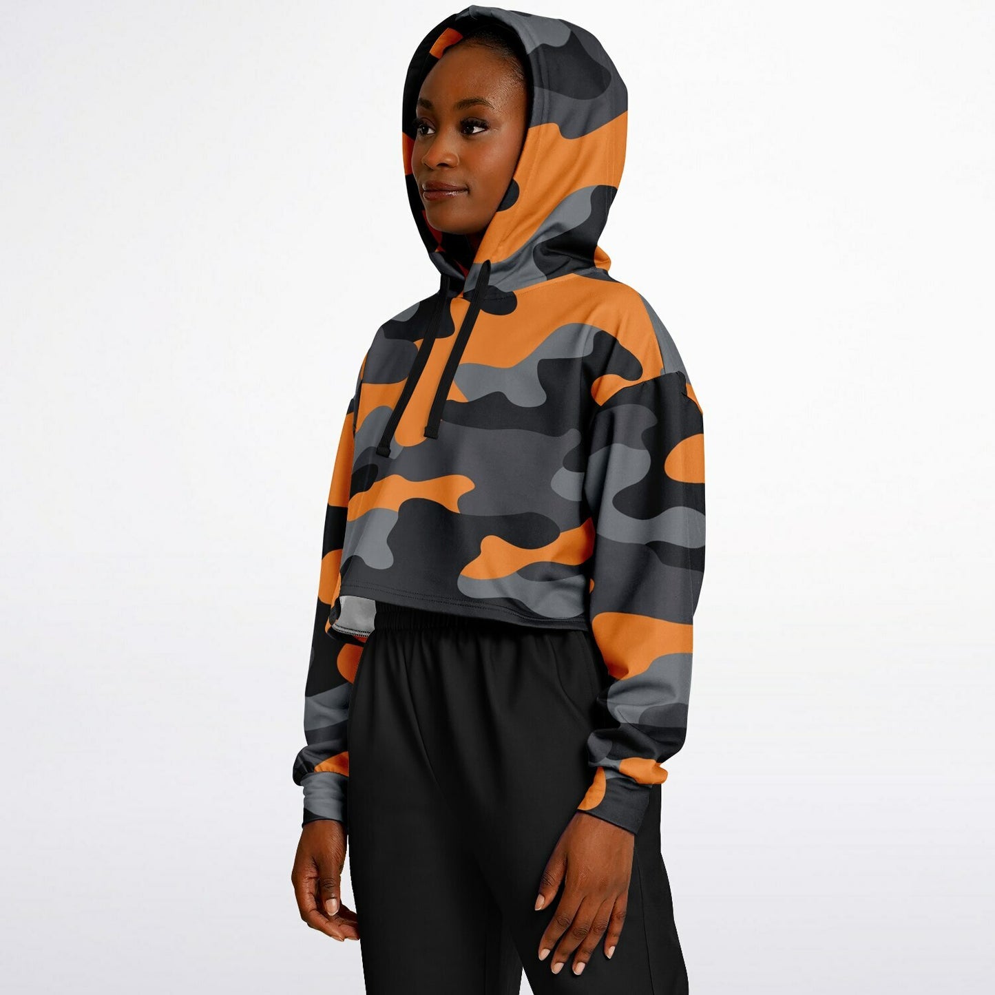 Cropped Hoodie For Women | Orange, Gray & Black Camouflage