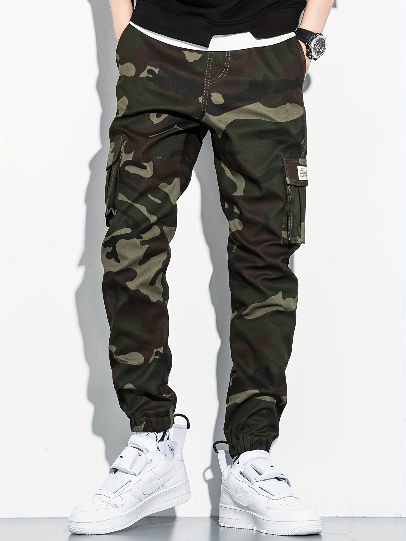 Men's Camo Cargo Cropped Pants With Multi Pockets | Vintage Style