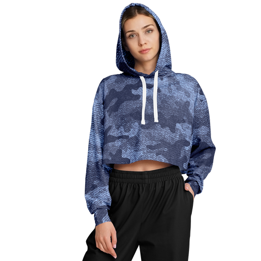 Cropped Hoodie For Women | Blue Denim Camouflage