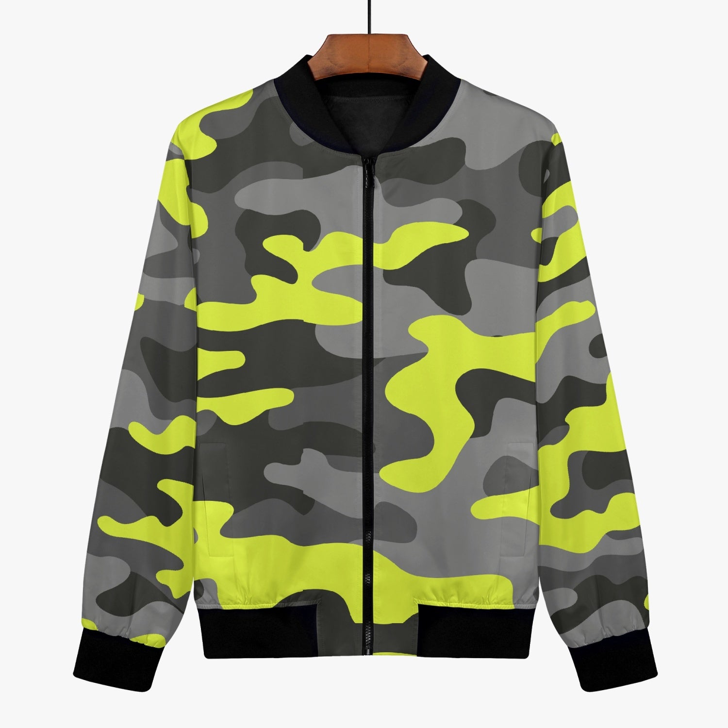 Women's Camo Bomber Jacket | Yellow, Black and Gray