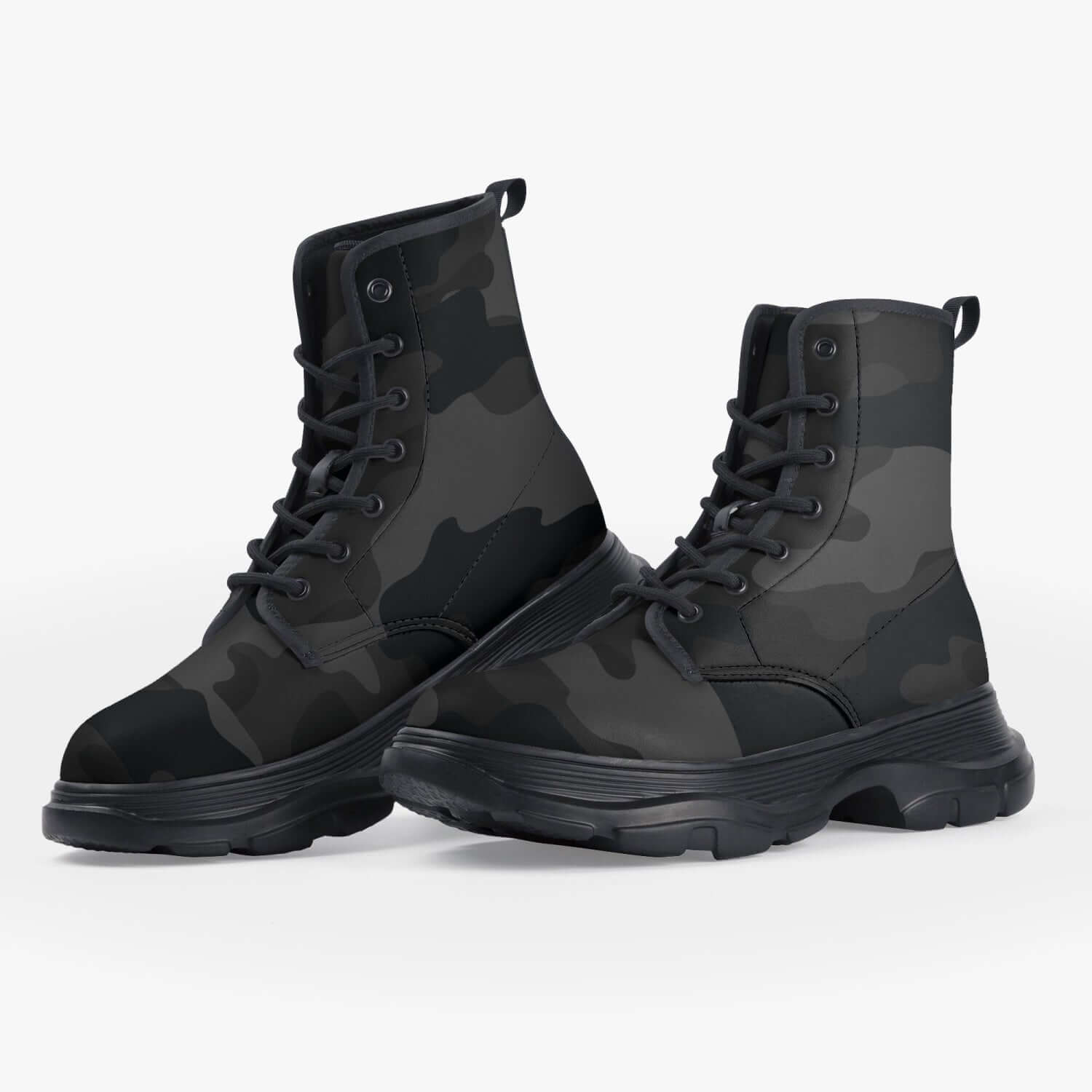 Chunky Boots | Leather in Black Camouflage