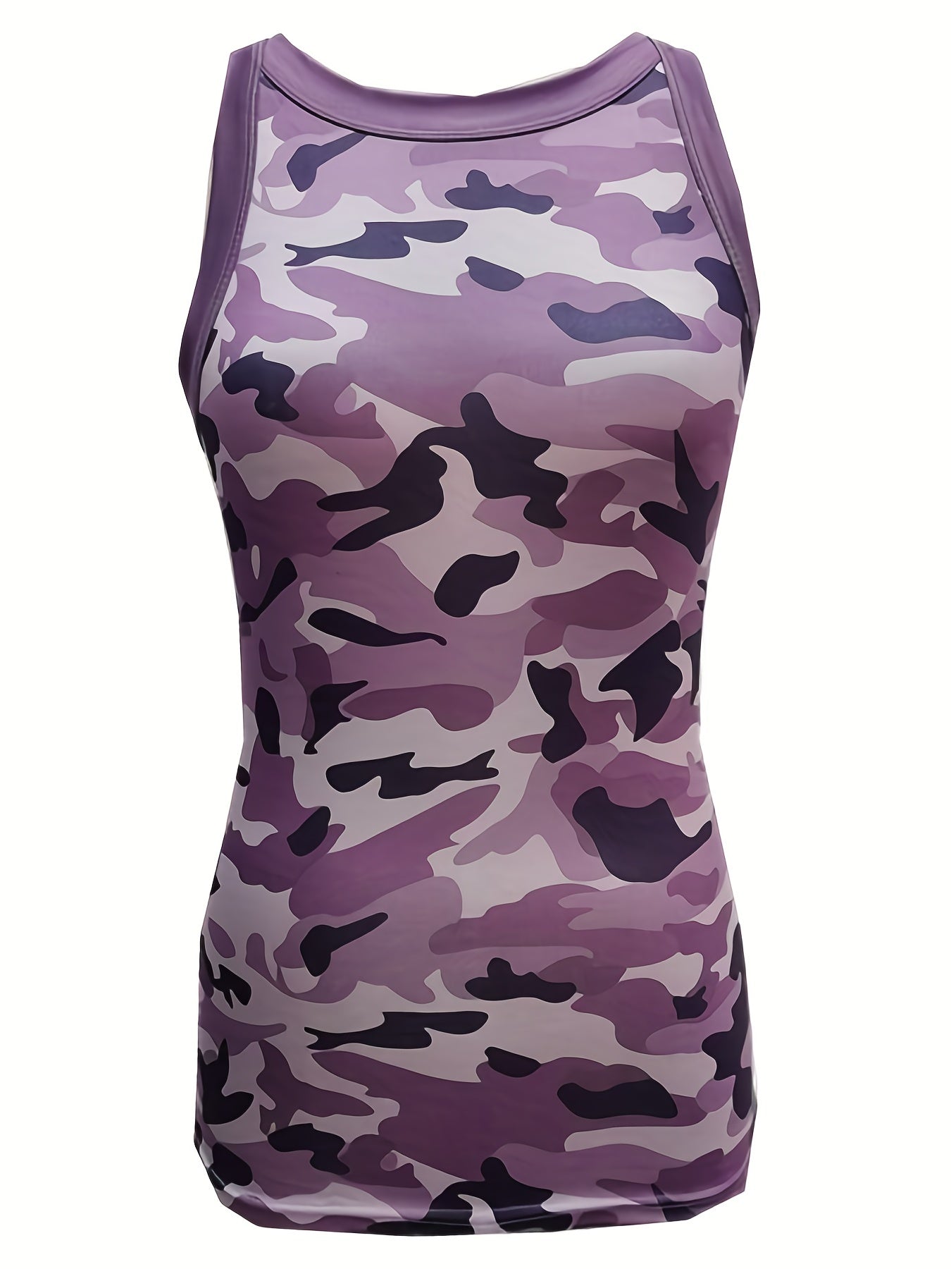 Camouflage Print Tank Top, Y2K Sleeveless Crew Neck Tank Top