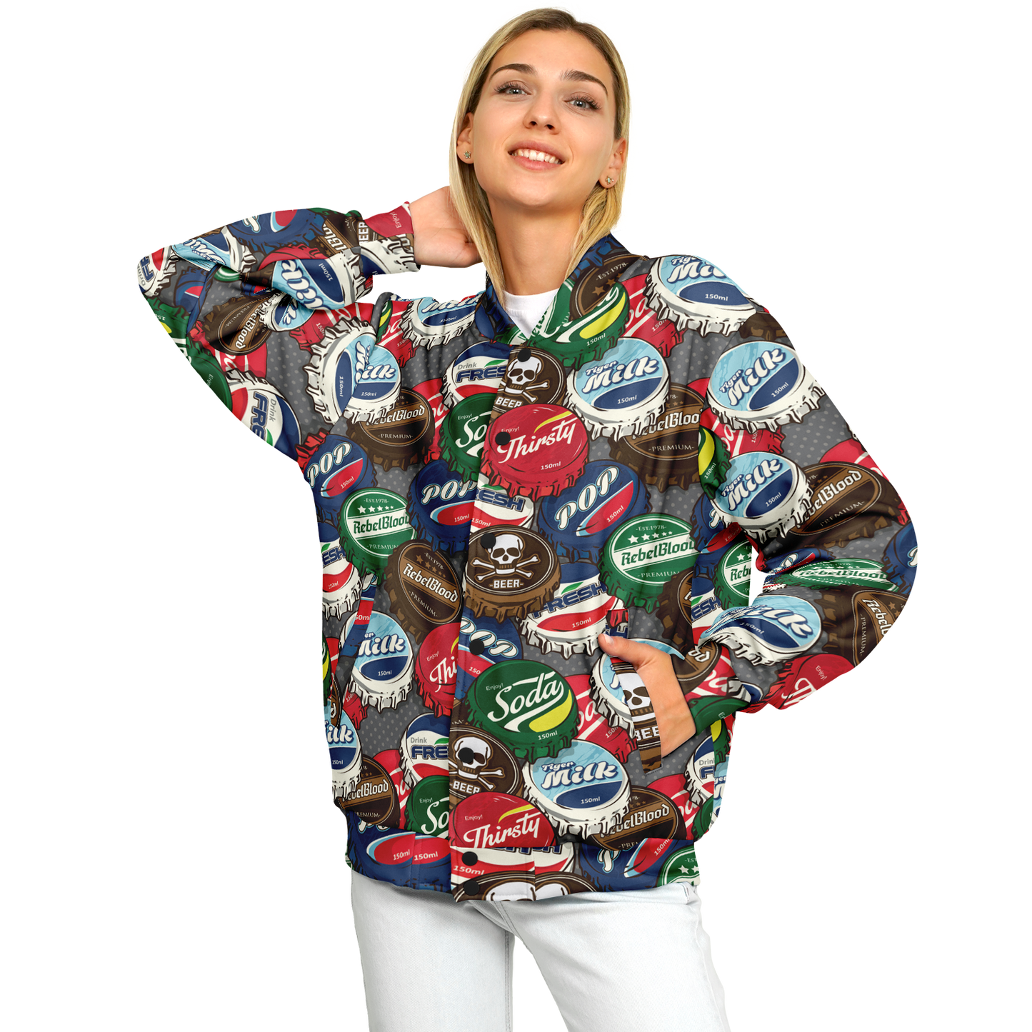 Baseball Jacket | Pop Art Bottle Caps | Heavyweight Coat