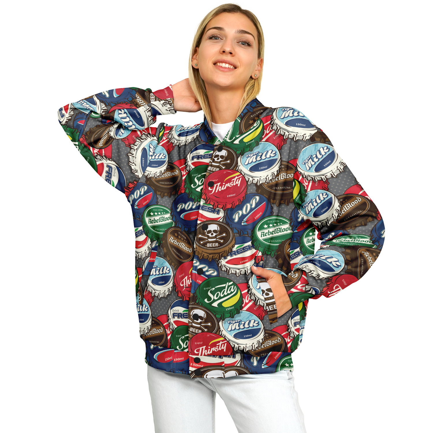 Baseball Jacket | Pop Art Bottle Caps | Heavyweight Coat