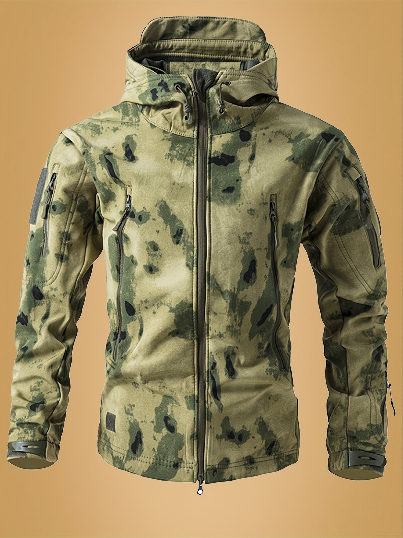 Men's Tactical Camo Windbreaker | Waterproof, Mid-Length Military Jacket with Hood