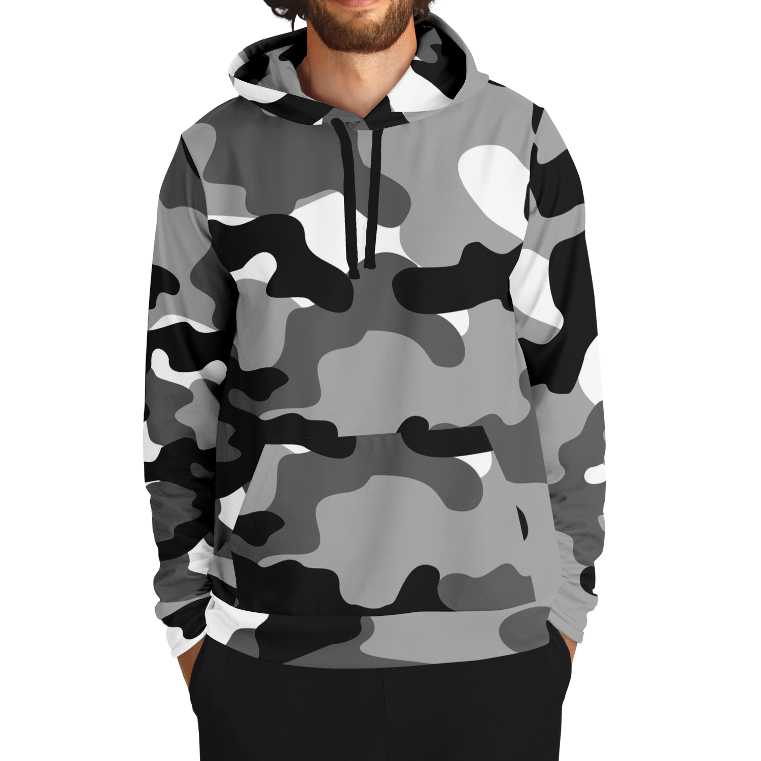 Camo Hoodie Black White Gray Camouflage Pullover