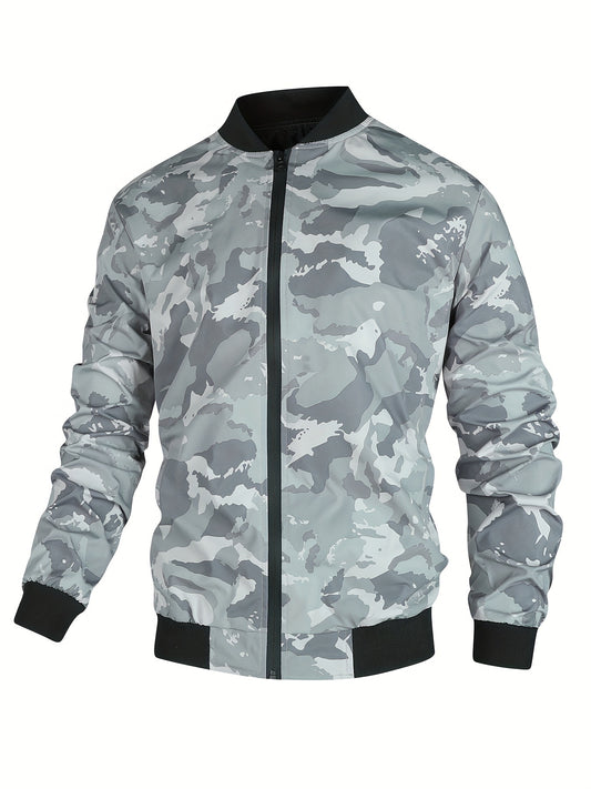 Lightweight Men's Camo Bomber Jacket, Fashionable Outerwear