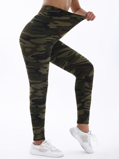 Elegant Camo High-Waist Yoga Leggings for Women - Stretchy, Butt-Lifting Pants with Wide Waistband