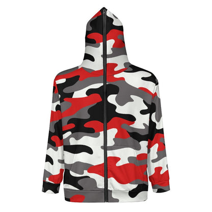 Zip up Camo Hoodie | Red, Black & White Camouflage