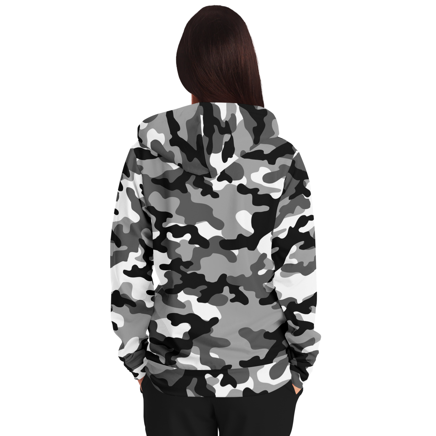 Zip-Up Hoodie | Gray, Black & White Camouflage