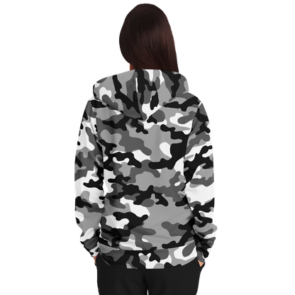 Zip-Up Hoodie | Gray, Black & White Camouflage