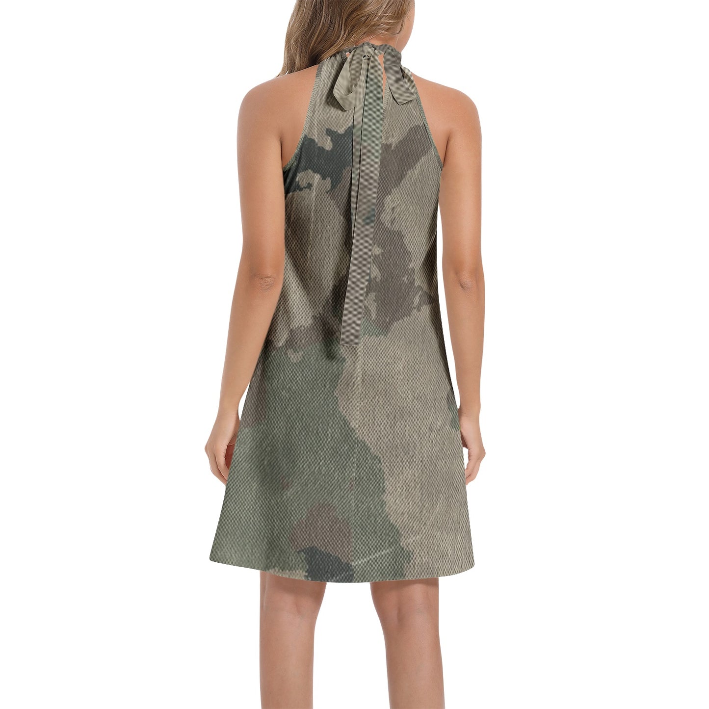 Flared Camo Dress | Halter Neck | Dirty Brown Camouflage