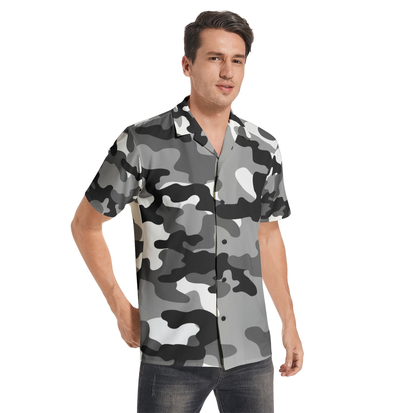 Cotton Camo Shirt For Men | Gray, Black & White Short-Sleeve