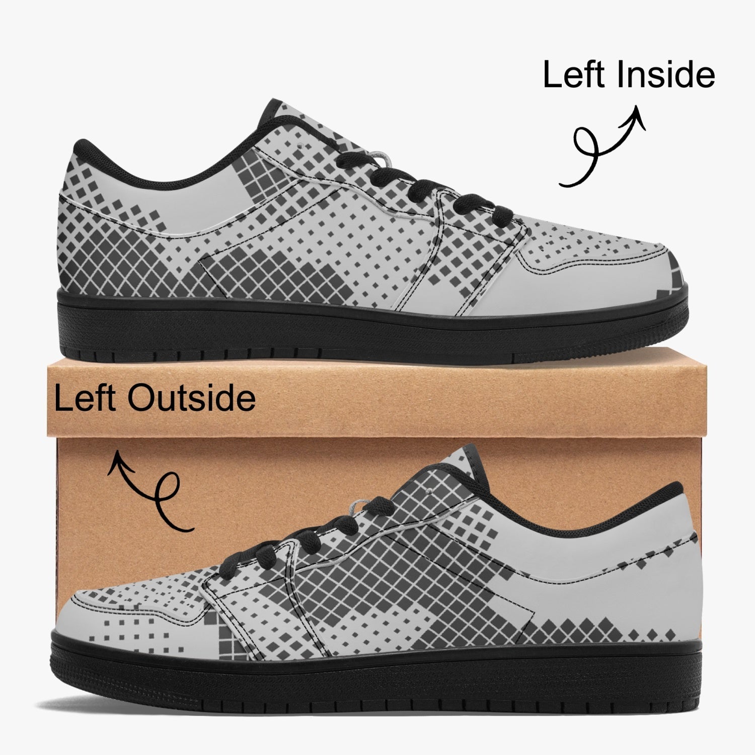 Camo Sneakers | Gray Pixel Low-Top Leather Camouflage Shoes