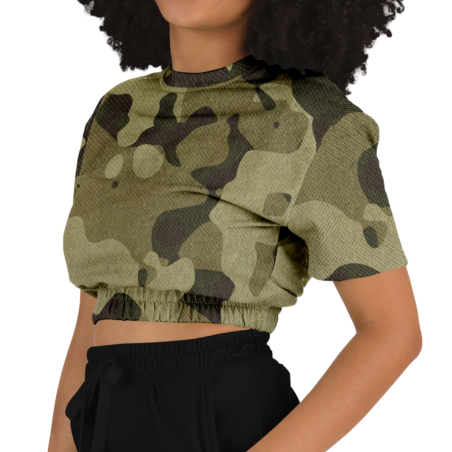 Camo Crop Top Sweatshirt | Green Fabric Camouflage