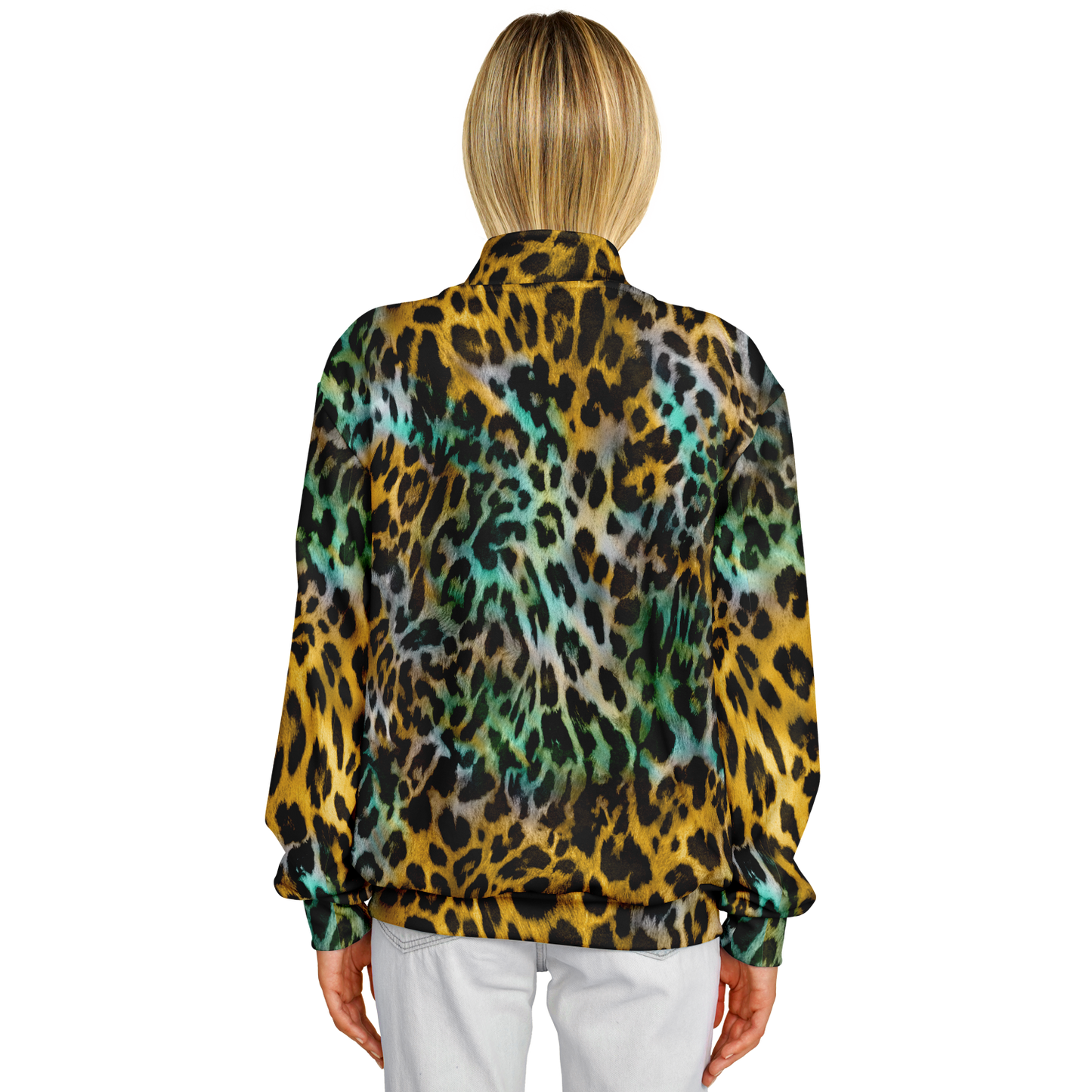 Baseball Jacket in Yellow and Blue Leopard Print