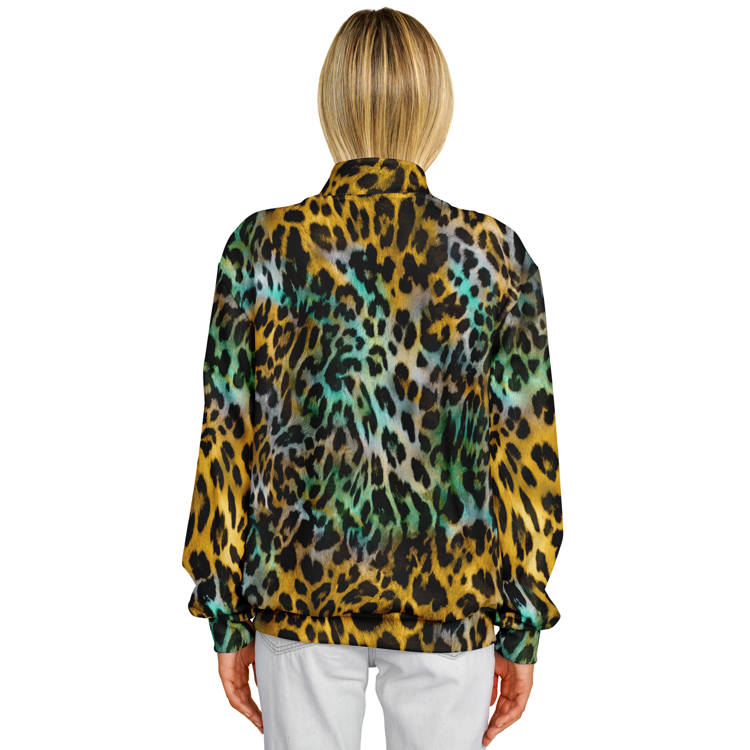 Baseball Jacket in Yellow and Blue Leopard Print