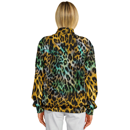 Baseball Jacket in Yellow and Blue Leopard Print