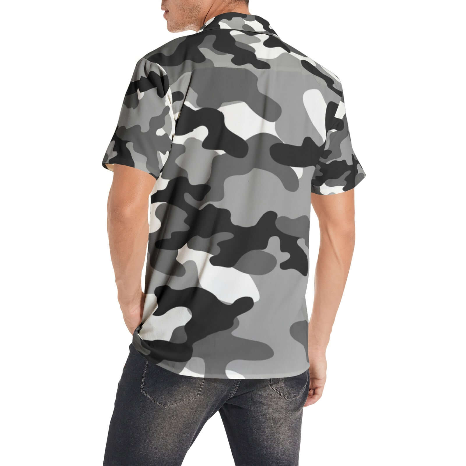 Cotton Camo Shirt For Men | Gray, Black & White Short-Sleeve