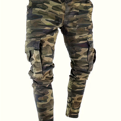 Men's Slim Fit Green Camo Jeans | Casual Denim with Multi-Pocket