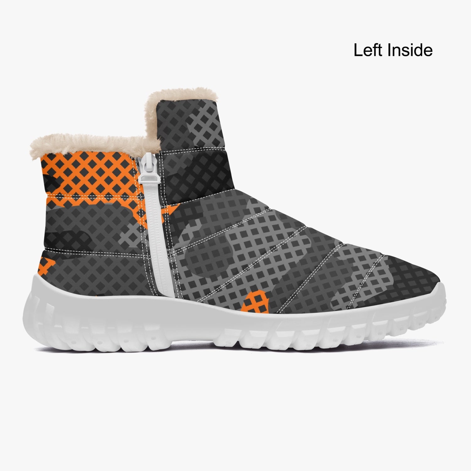 Camo Boots | Cotton-pad Fur Zipper Up | Orange and Black Pixel