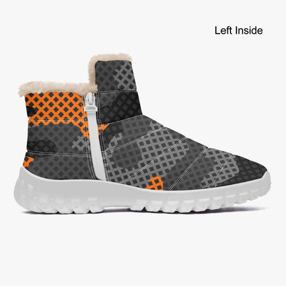 Camo Boots | Cotton-pad Fur Zipper Up | Orange and Black Pixel