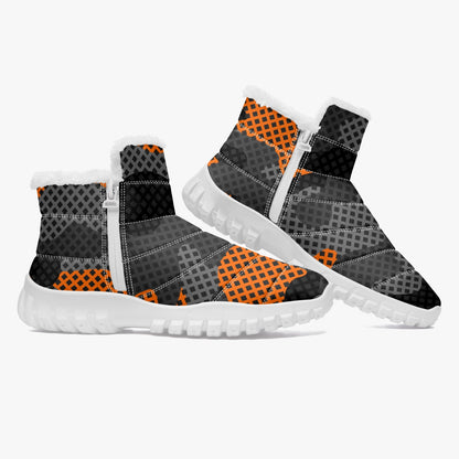 Camo Boots | Cotton-pad Fur Zipper Up | Orange and Black Pixel