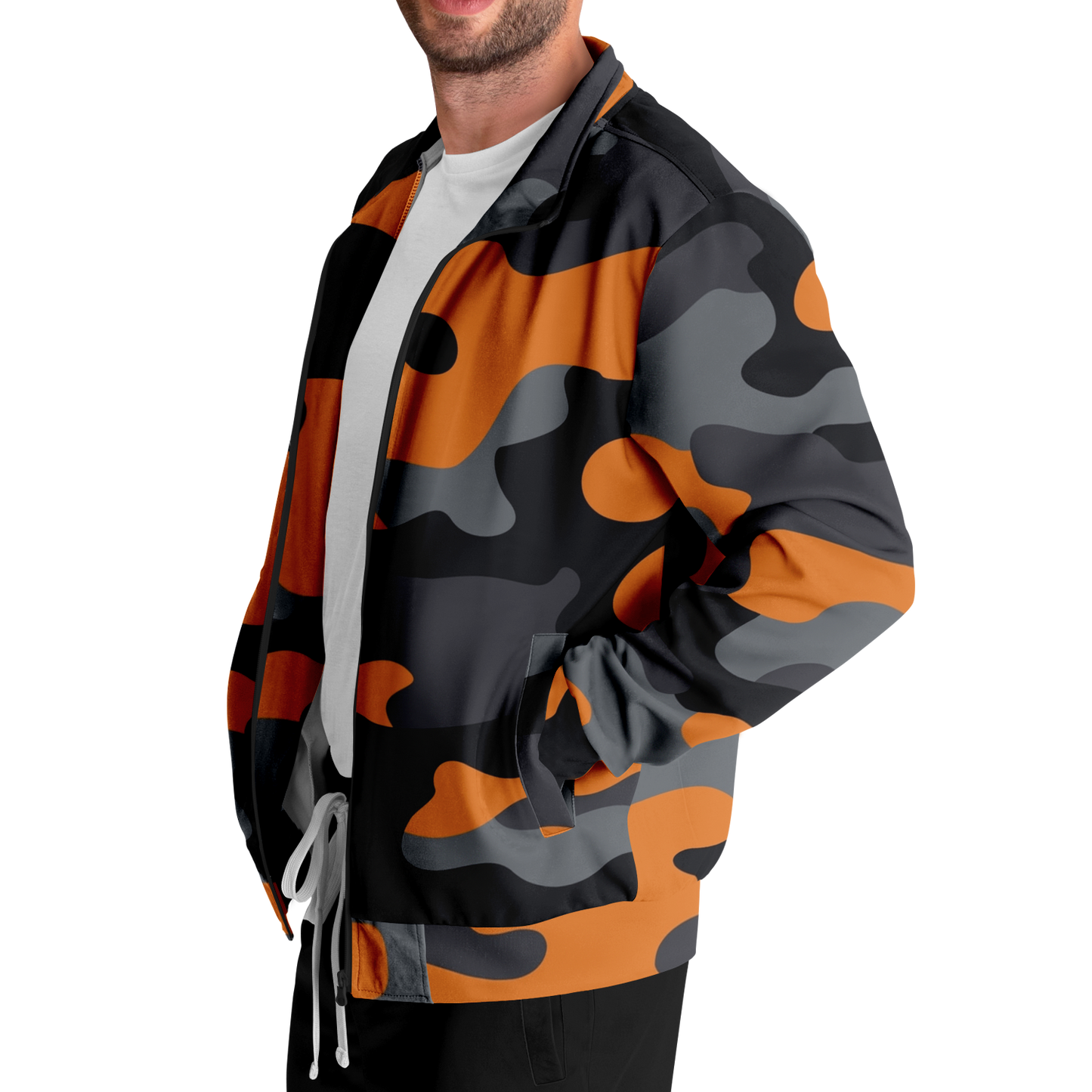 Camo Track Jacket | Orange, Black & Gray Camouflage