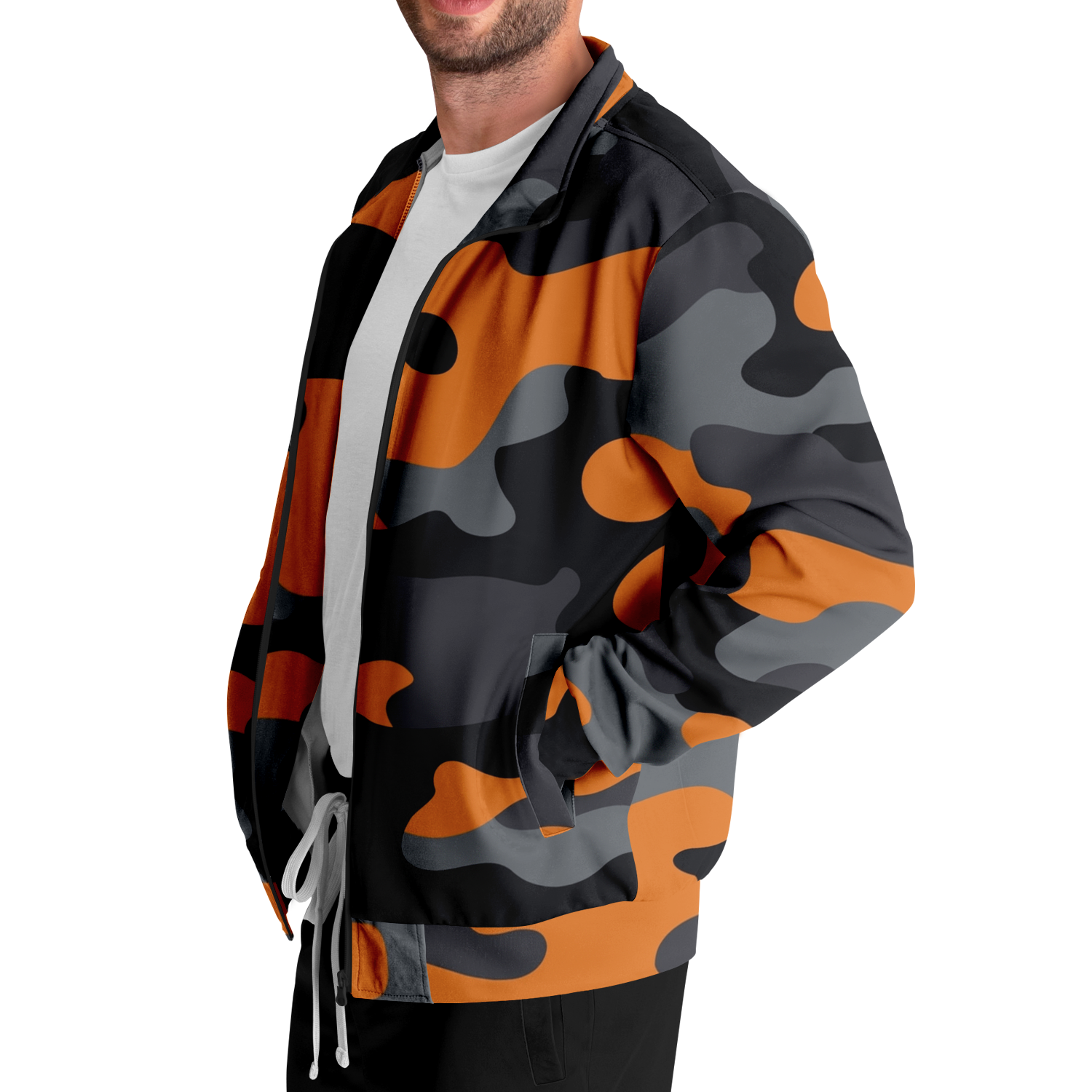 Camo Track Jacket | Orange, Black & Gray Camouflage