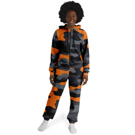 Camo Onesie | Orange, Black and Gray Camouflage