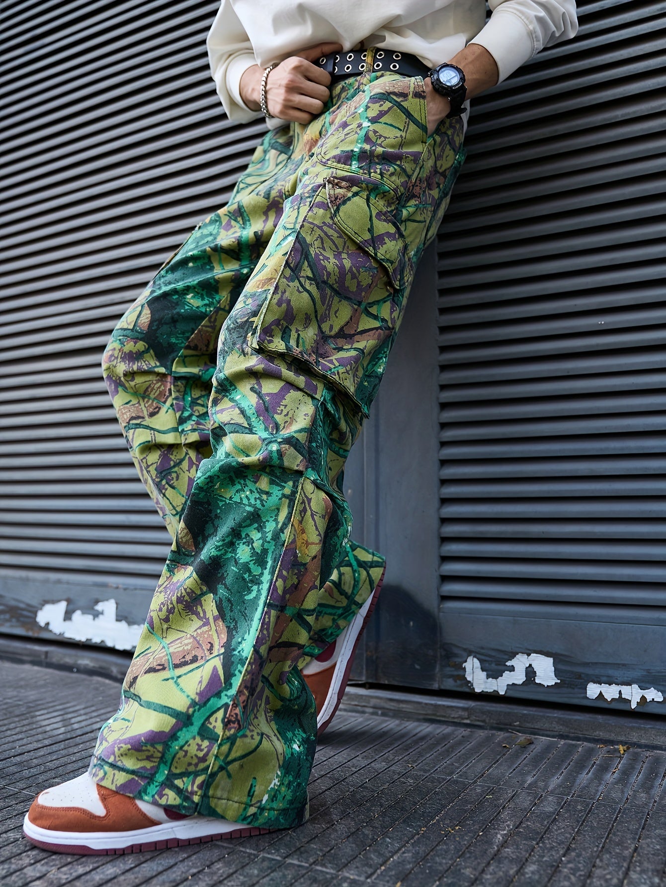 Men's Camouflage Print Denim Cargo Pants | Loose Fit