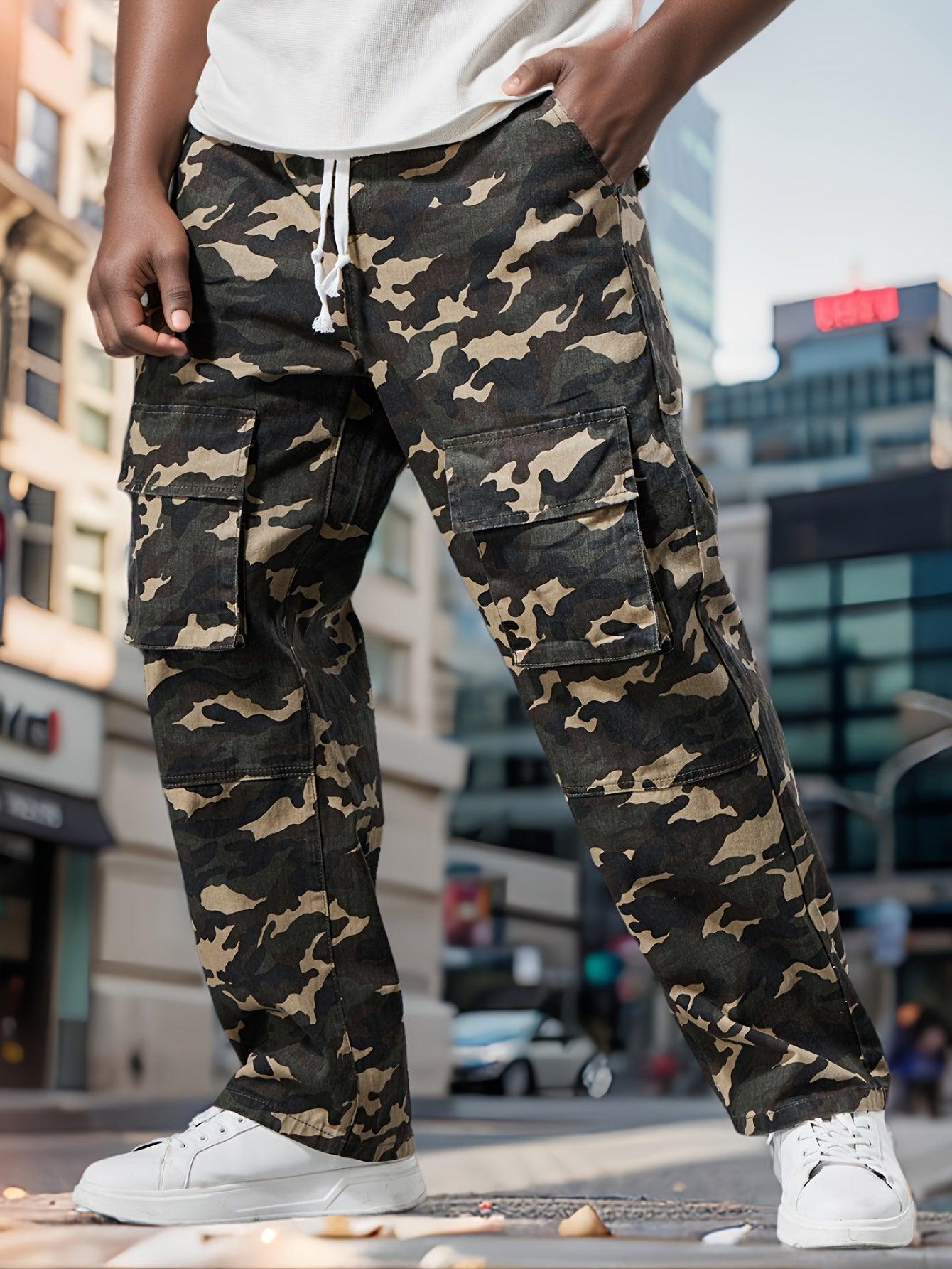 Pantalones de mezclilla con diseño de camuflaje para hombre de talla grande | Estilo urbano holgado