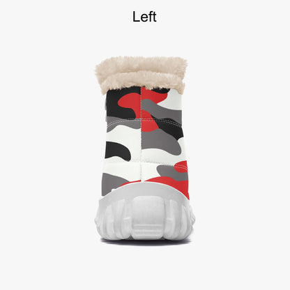 Camo Boots | Cotton-pad Fur Zipper Up | Red, Black and White