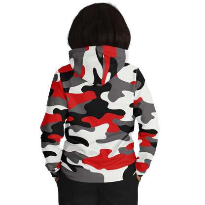 Camo Hoodie | Red, Black & White Camouflage Pullover