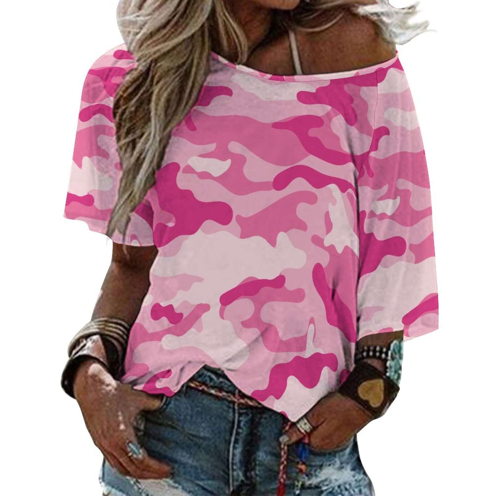 Off The Shoulder Top | Lavender Pink Camo Shirt