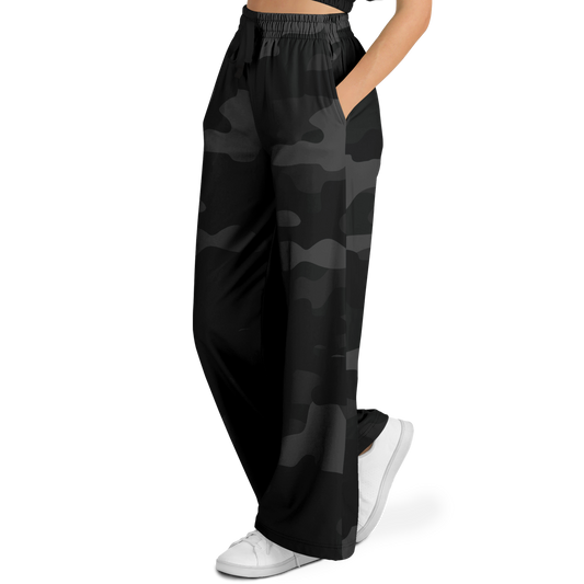 Camo Wide Leg Pants | Black Camouflage