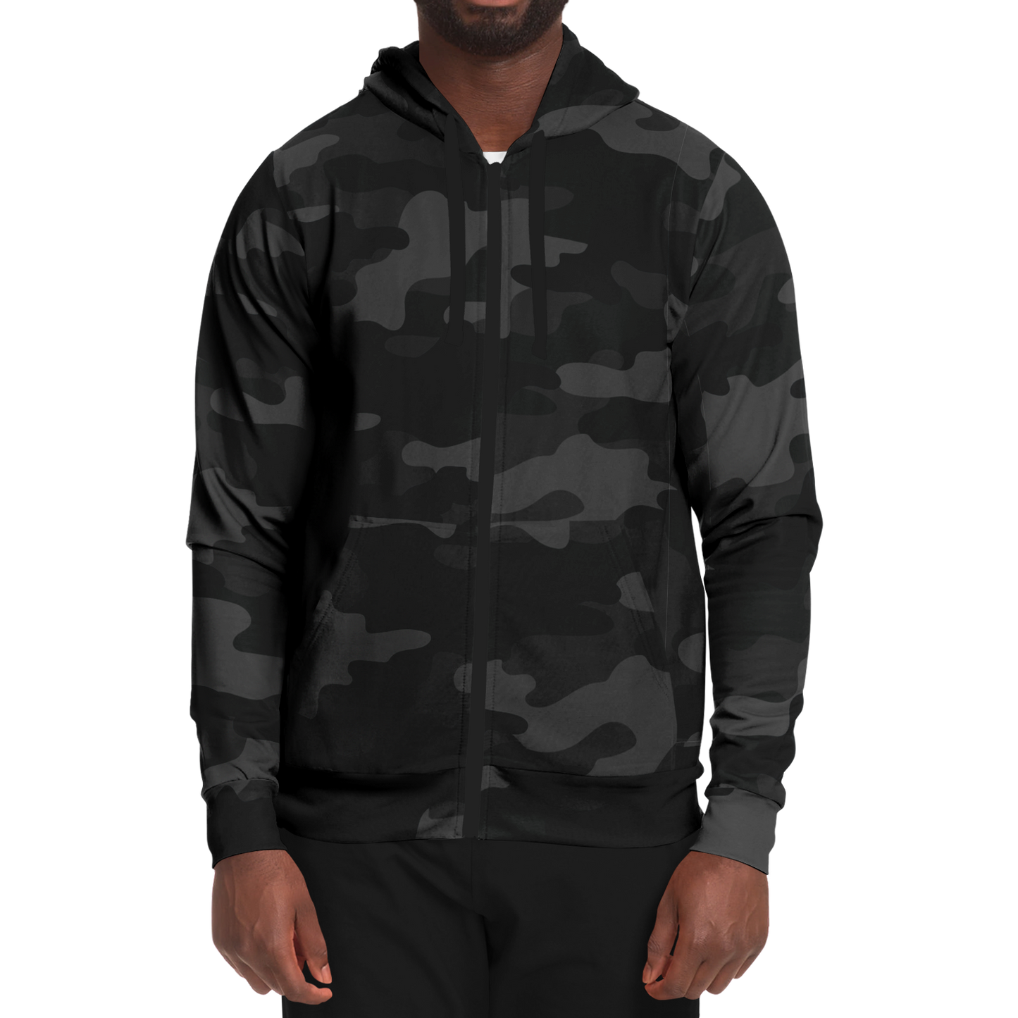 Zip-Up Hoodie | Black Camouflage