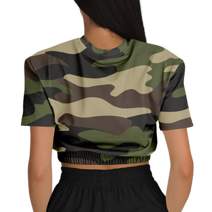 Camo Crop Top Sweatshirt | Classic Green Camouflage