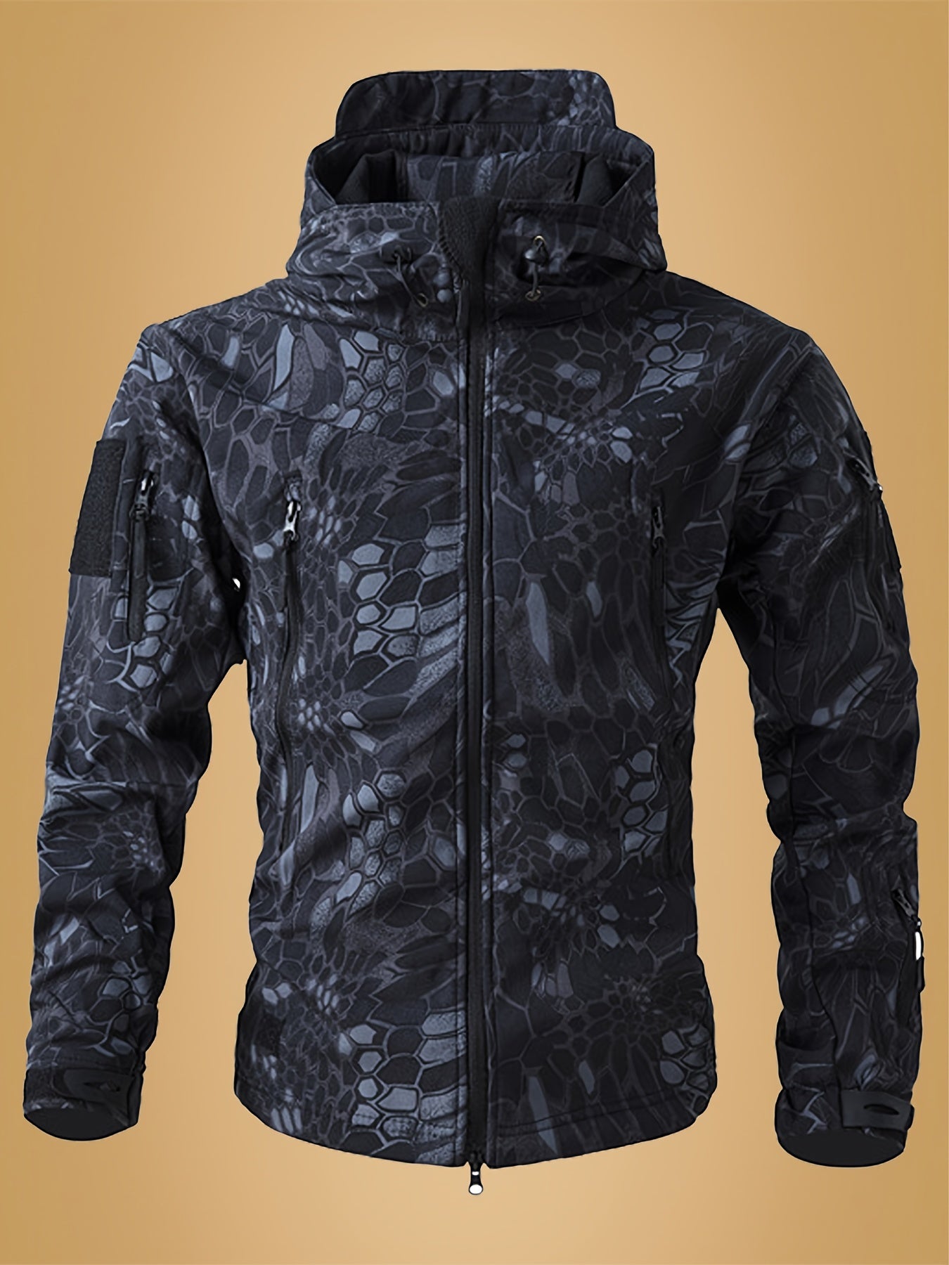 Men's Tactical Camo Windbreaker | Waterproof, Mid-Length Military Jacket with Hood