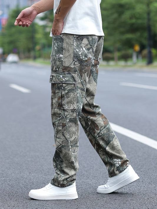 Men's Camo Flap Pockets Denim Pants | Loose Style Jeans