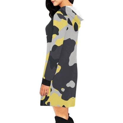 Camo Hoodie Dress | Yellow, Black and Silver Camouflage