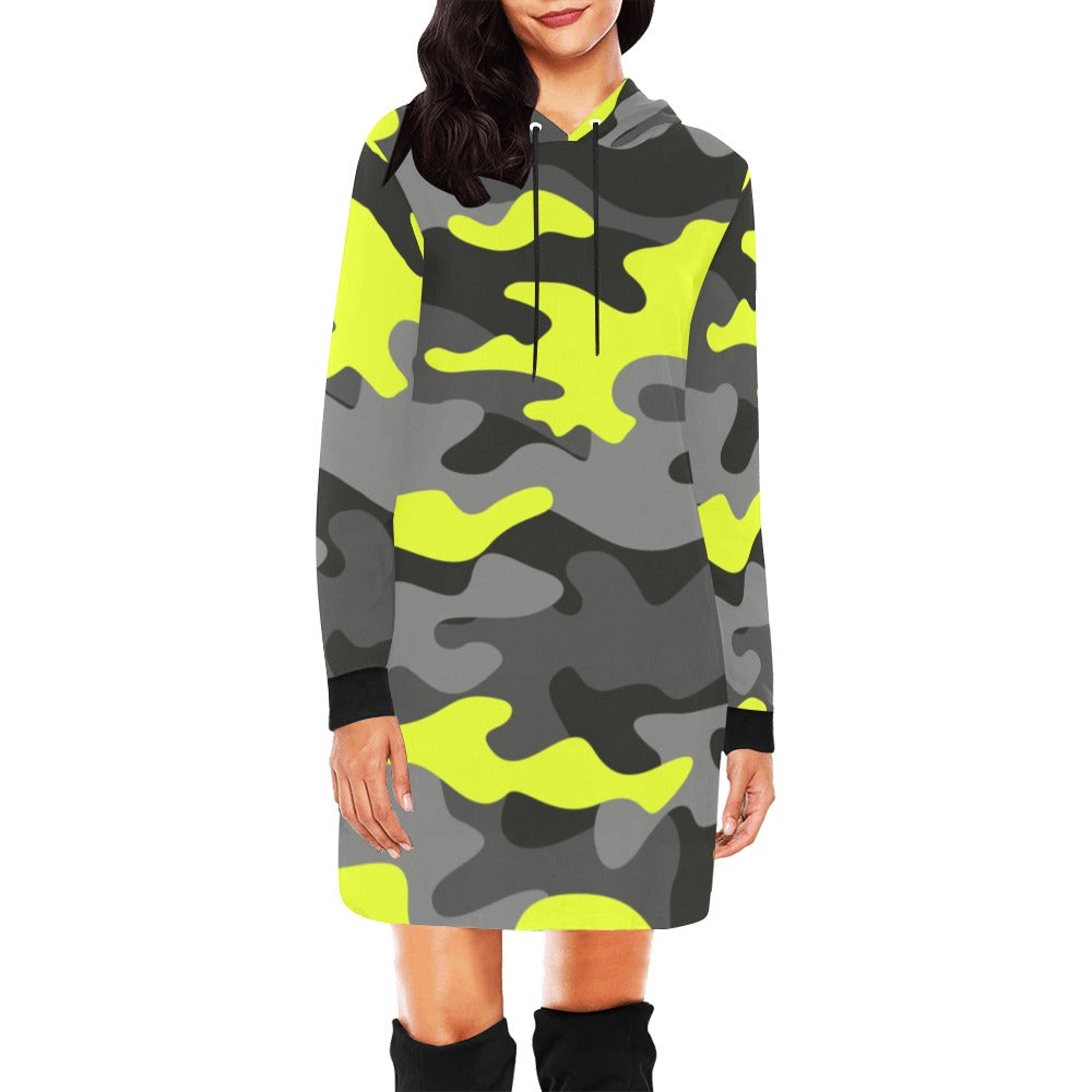 Camo Hoodie Dress | Yellow, Black, and Gray Camouflage