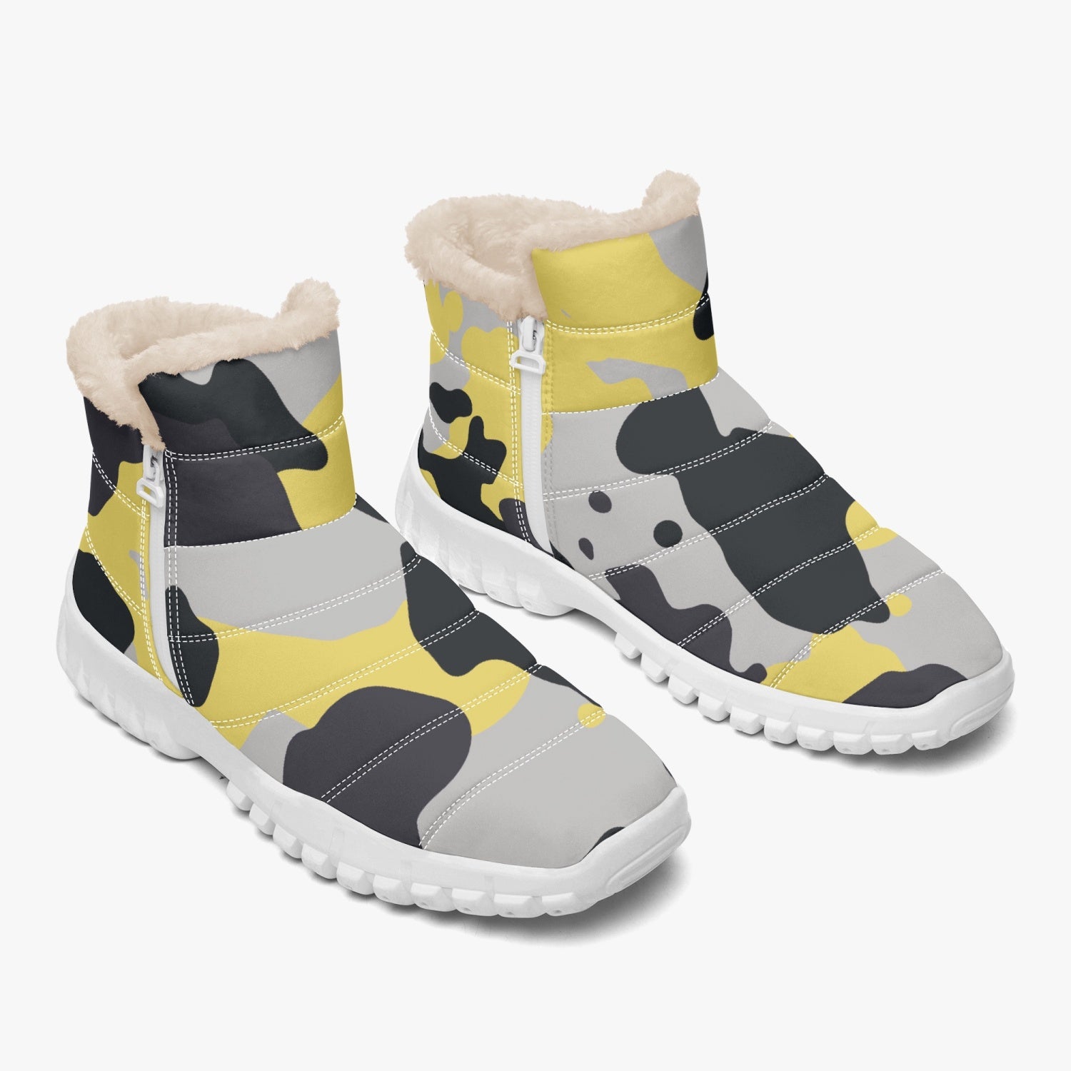 Camo Boots | Cotton-pad Fur Zipper Up | Yellow, Black & Silver