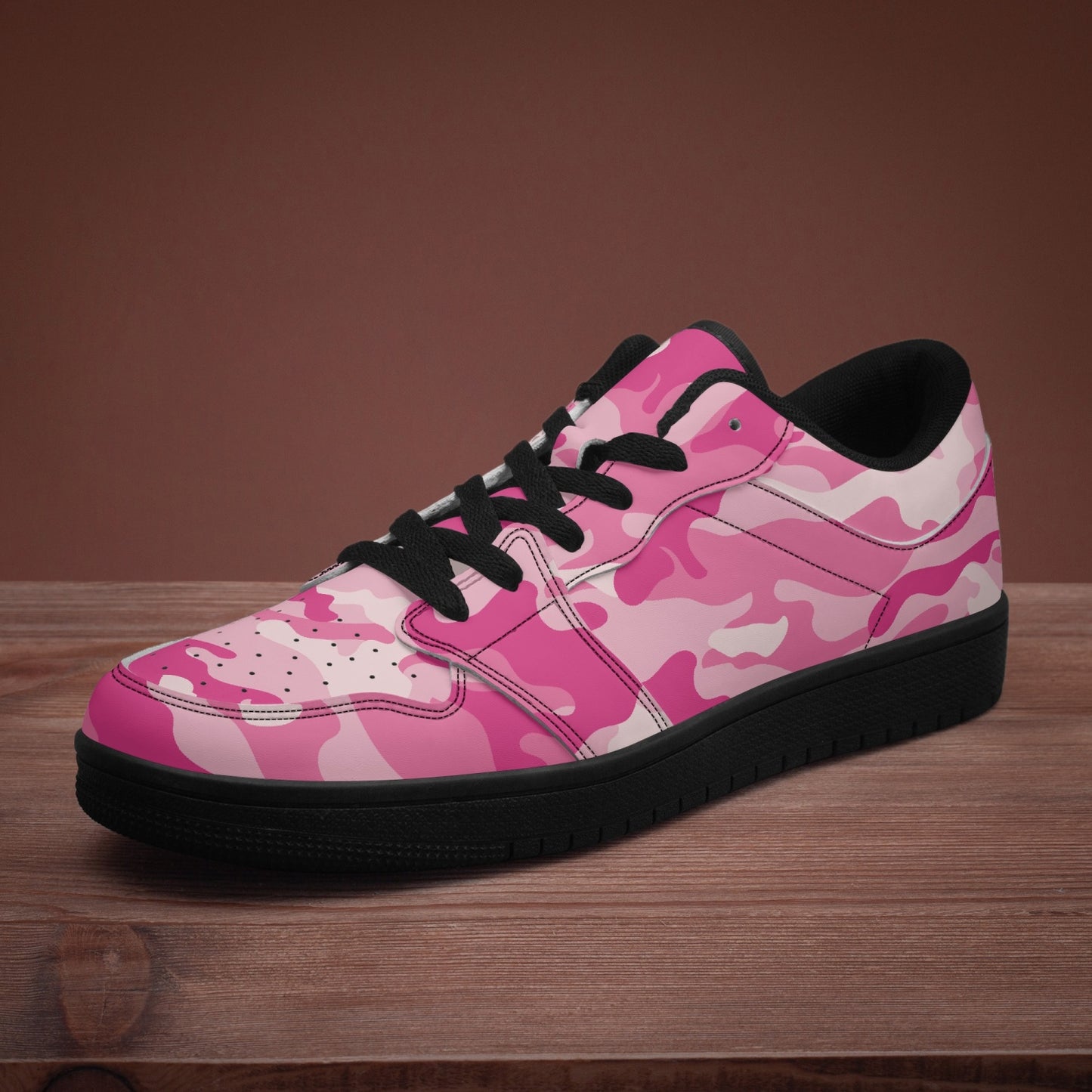 Camo Sneakers | Lavender Pink Low-Top Leather Camouflage Shoes